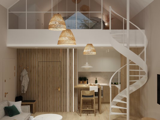 Grafika Summer Wood House 35 m² - Innenraumvisualisierung